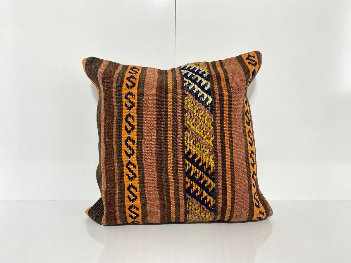 Colorful throw pillow with striped design, handmade in Turkey – KK00289.
