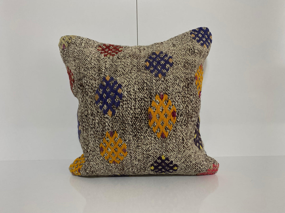 Gray throw pillow with traditional design, handmade in Turkey – KK00272.