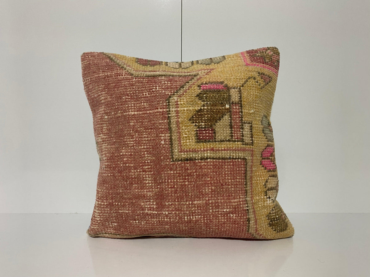 Pink throw pillow with traditional design, handmade in Turkey – KK00192.