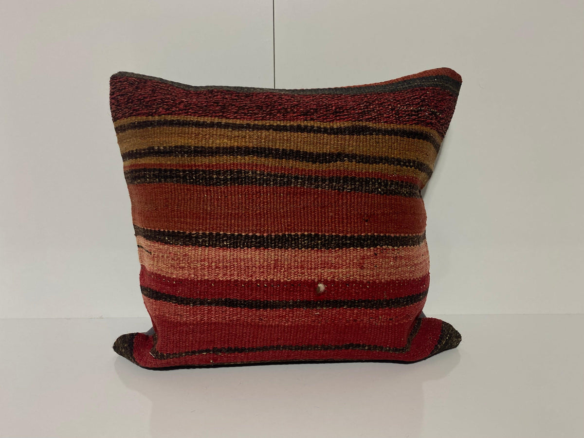 Red throw pillow with striped design, handmade in Turkey – KK00198.
