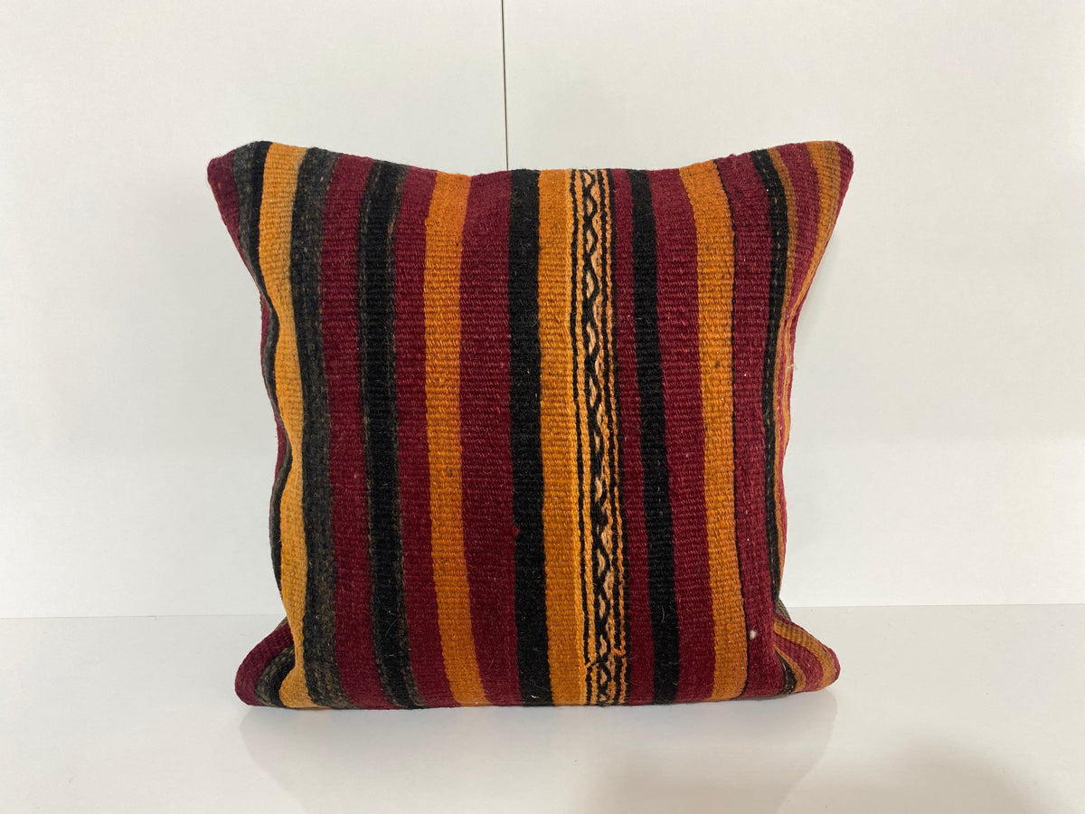 Red throw pillow with striped design, handmade in Turkey – KK00269.