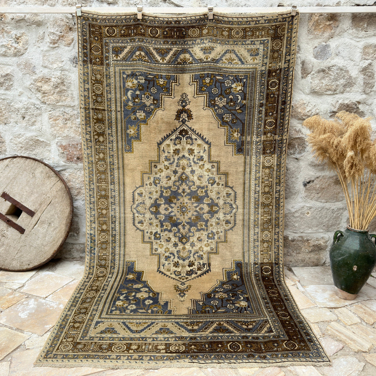 Blue 5' x 10' turkish area rug with traditional design, handmade in Turkey – Hawes.