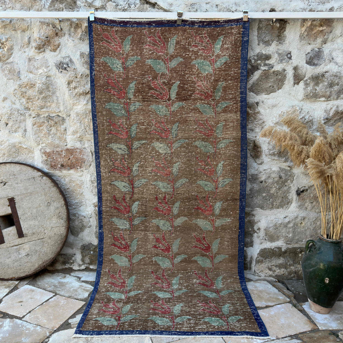 Pale Brown 4' x 9' turkish floral rug with floral design, handmade in Turkey – Tristin.