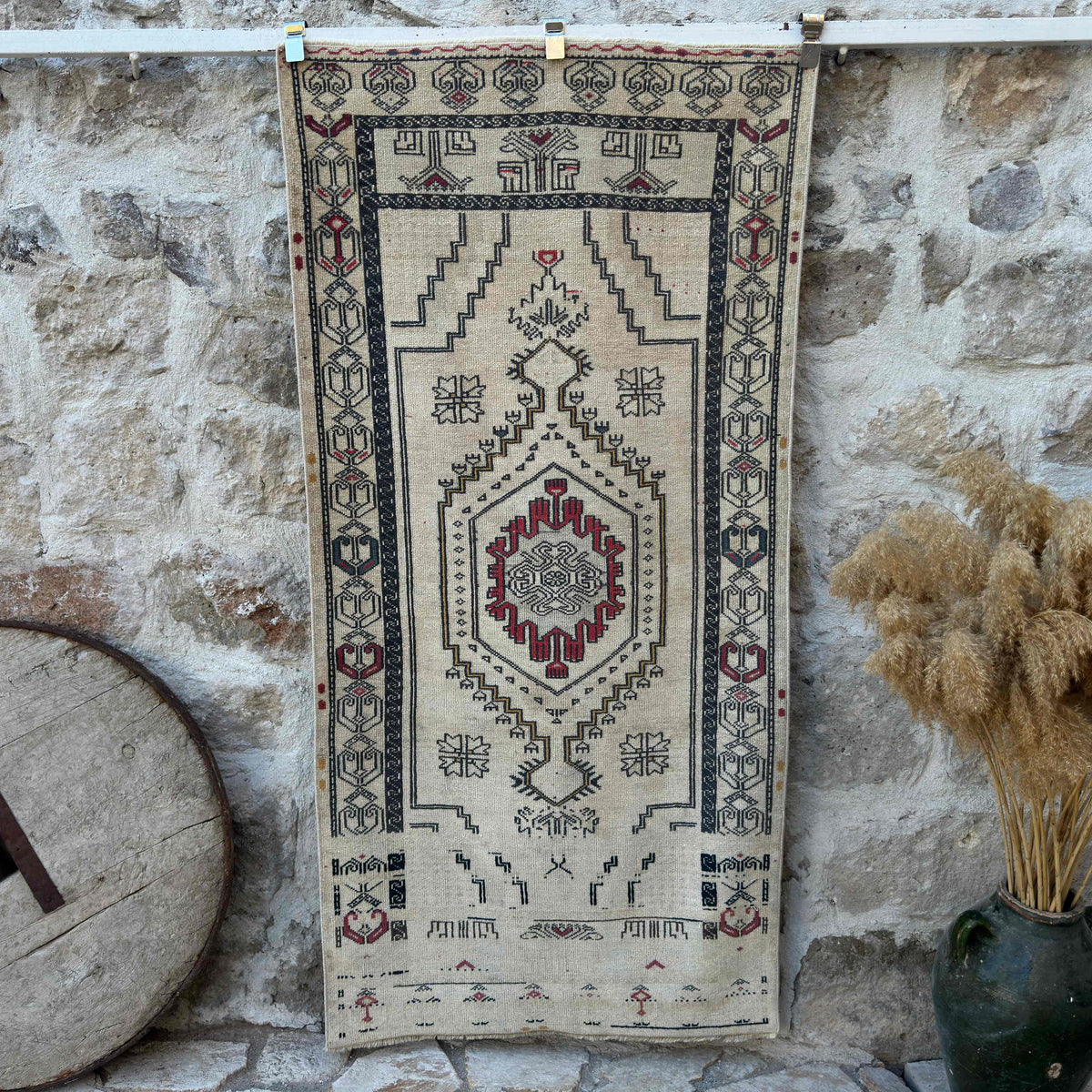 Red 3' x 6' turkish geometric rug with traditional design, handmade in Turkey – Cullen.