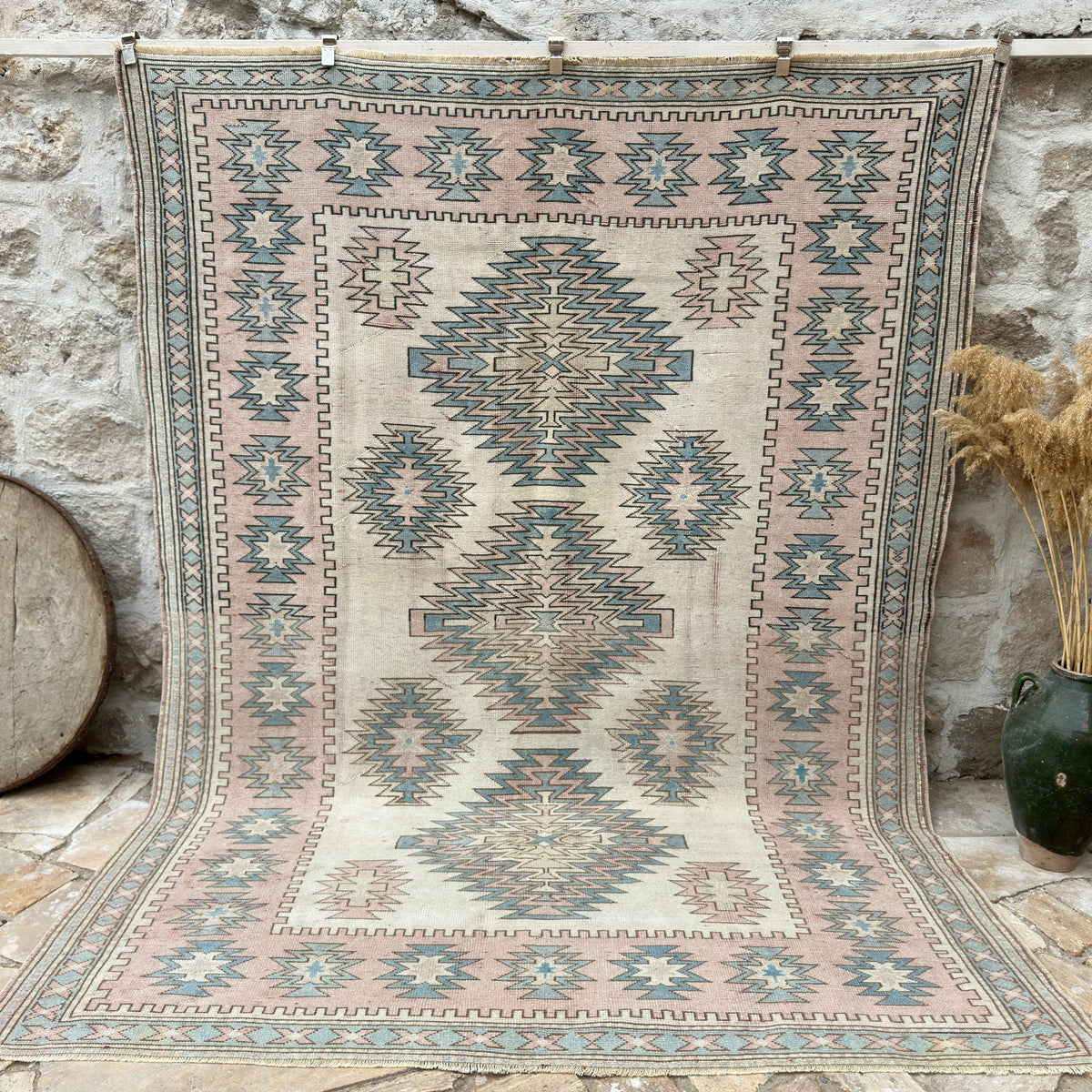 Pink 7' x 10' turkish rug with traditional design, handmade in Turkey – Terry.
