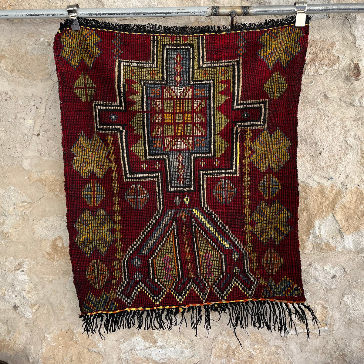 Red 3' x 3' vintage flatweave rug with traditional design, handmade in Turkey – Marcus.