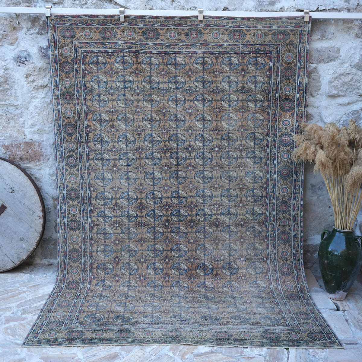 Pale Orange 6' x 9' vintage geometric rug with geometric design, handmade in Turkey – Barry.