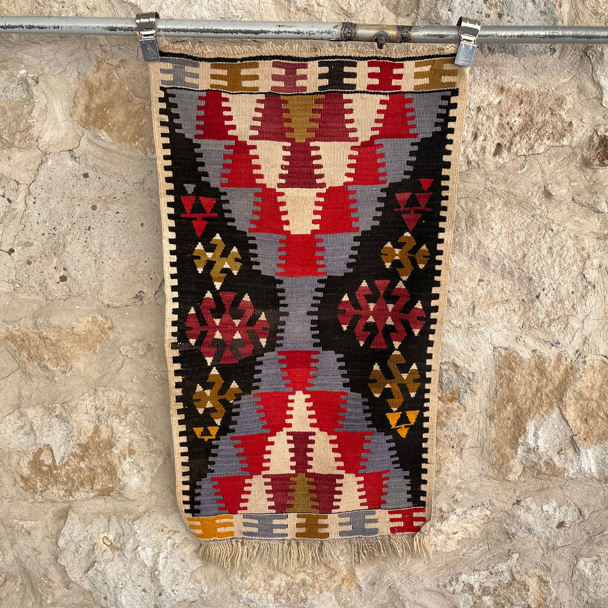 Blue 2' x 3' vintage kilim rug with traditional design, handmade in Turkey – Venn.