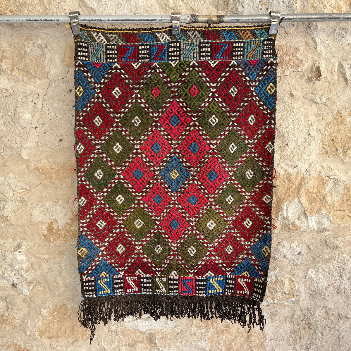 Red 3' x 4' vintage kilim rug with traditional design, handmade in Turkey – Hayley.