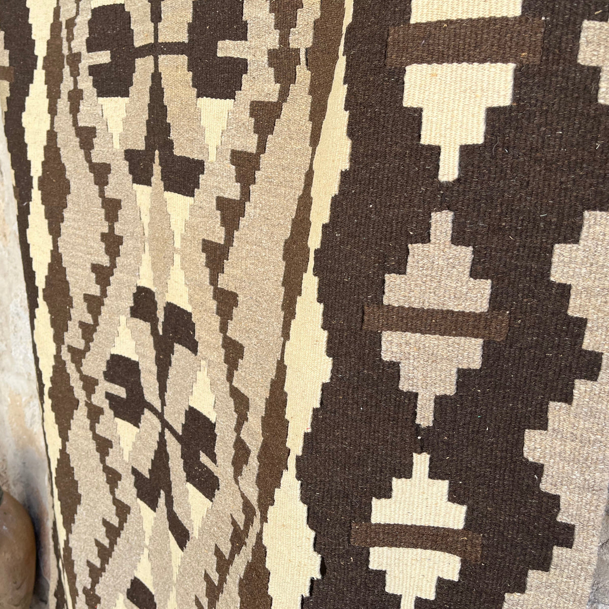 1970s black vintage Turkish kilim rug with traditional design, flatweave construction and low pile.