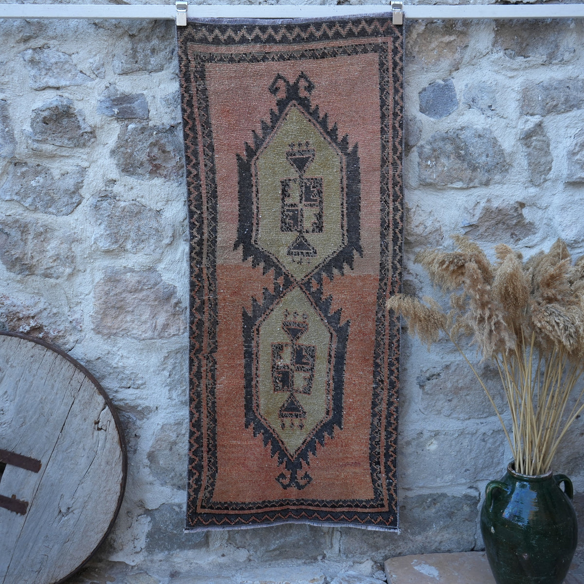 Orange 2' x 6' vintage mini runner with traditional design, handmade in Turkey – Edna.