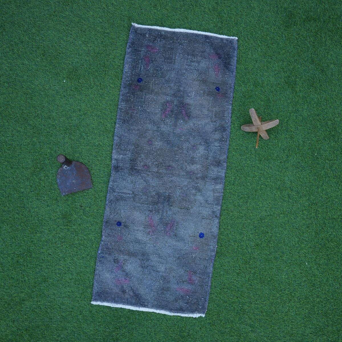 Black 1' x 3' vintage overdyed rug with overdyed design, handmade in Turkey – Rosie.