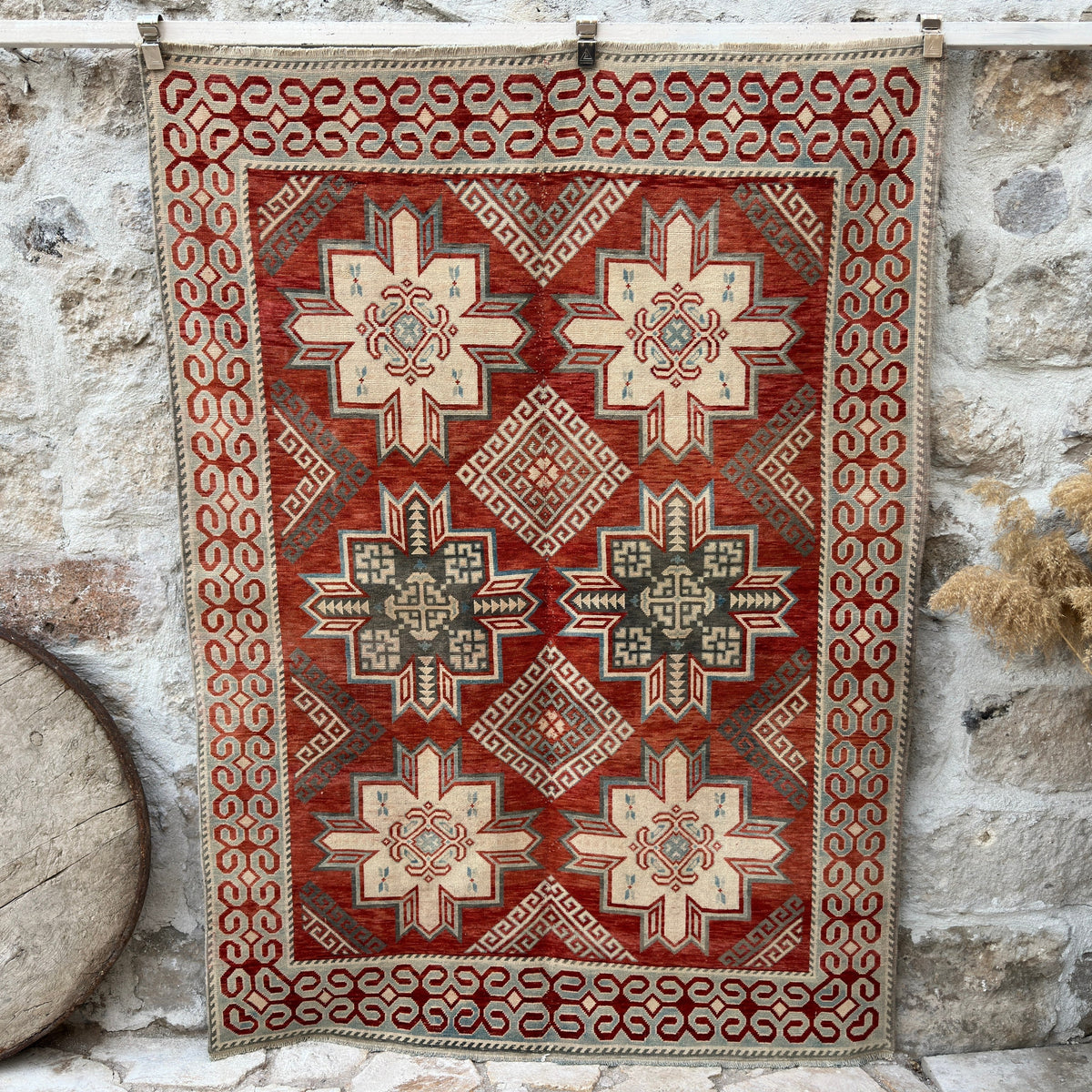 Red 5' x 6' vintage persian rug with traditional design, handmade in Persian – Ezequiel.
