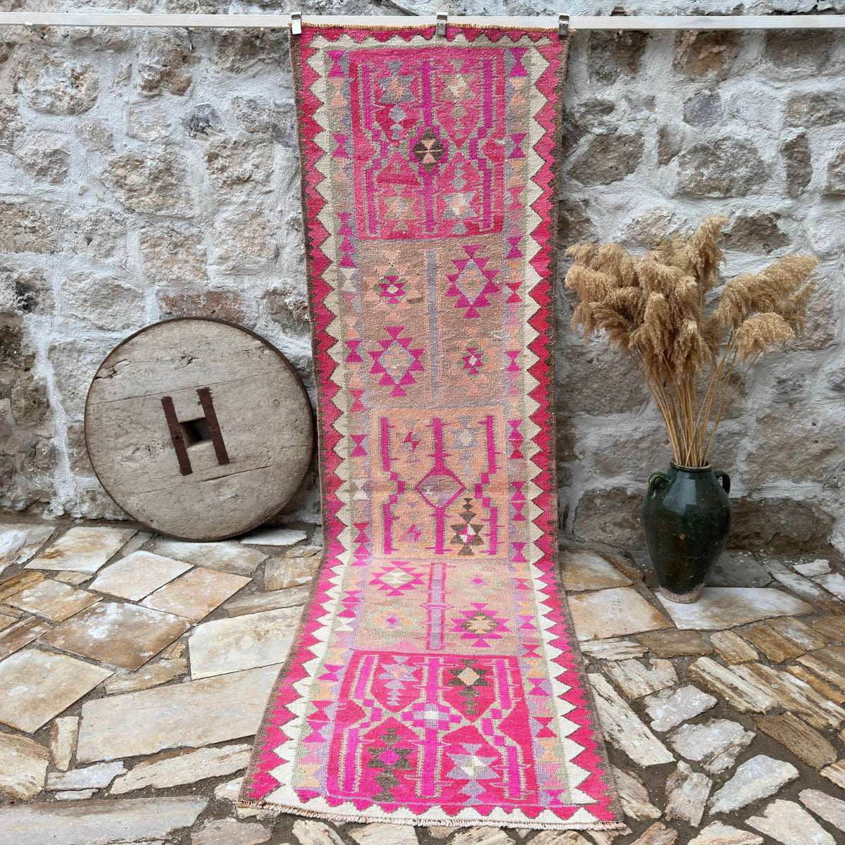 Pink 3' x 11' vintage persian runner rug with traditional design, handmade in Persian – Eldon.