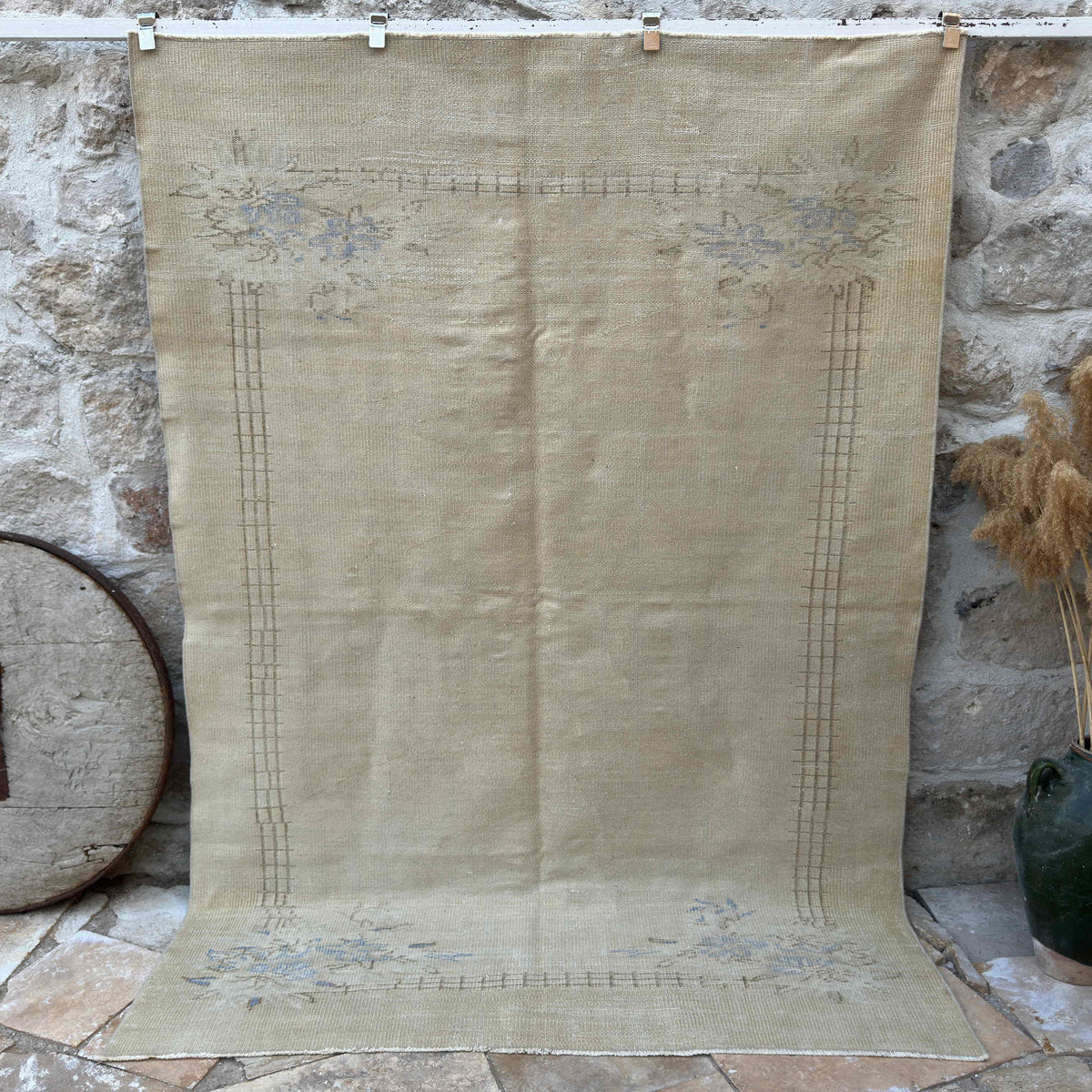 Beige 6' x 8' vintage traditional rug with traditional design, handmade in Turkey – Marshall.