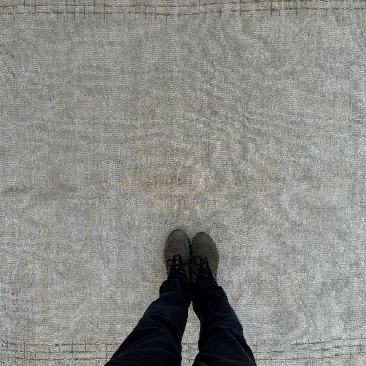 1970s beige vintage Turkish traditional rug with traditional design, hand-knotted weave and low pile.