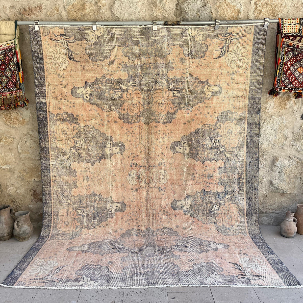 Pink 7' x 9' vintage traditional rug with traditional design, handmade in Turkey – Effie.