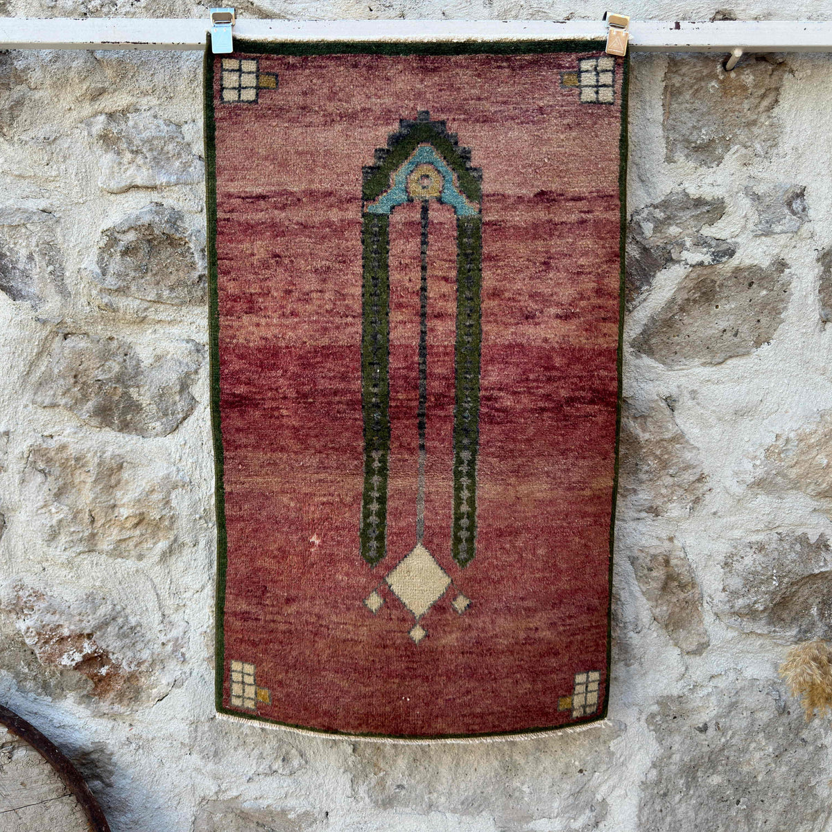 Red 2' x 4' vintage turkish rug with traditional design, handmade in Turkey – Pedro.