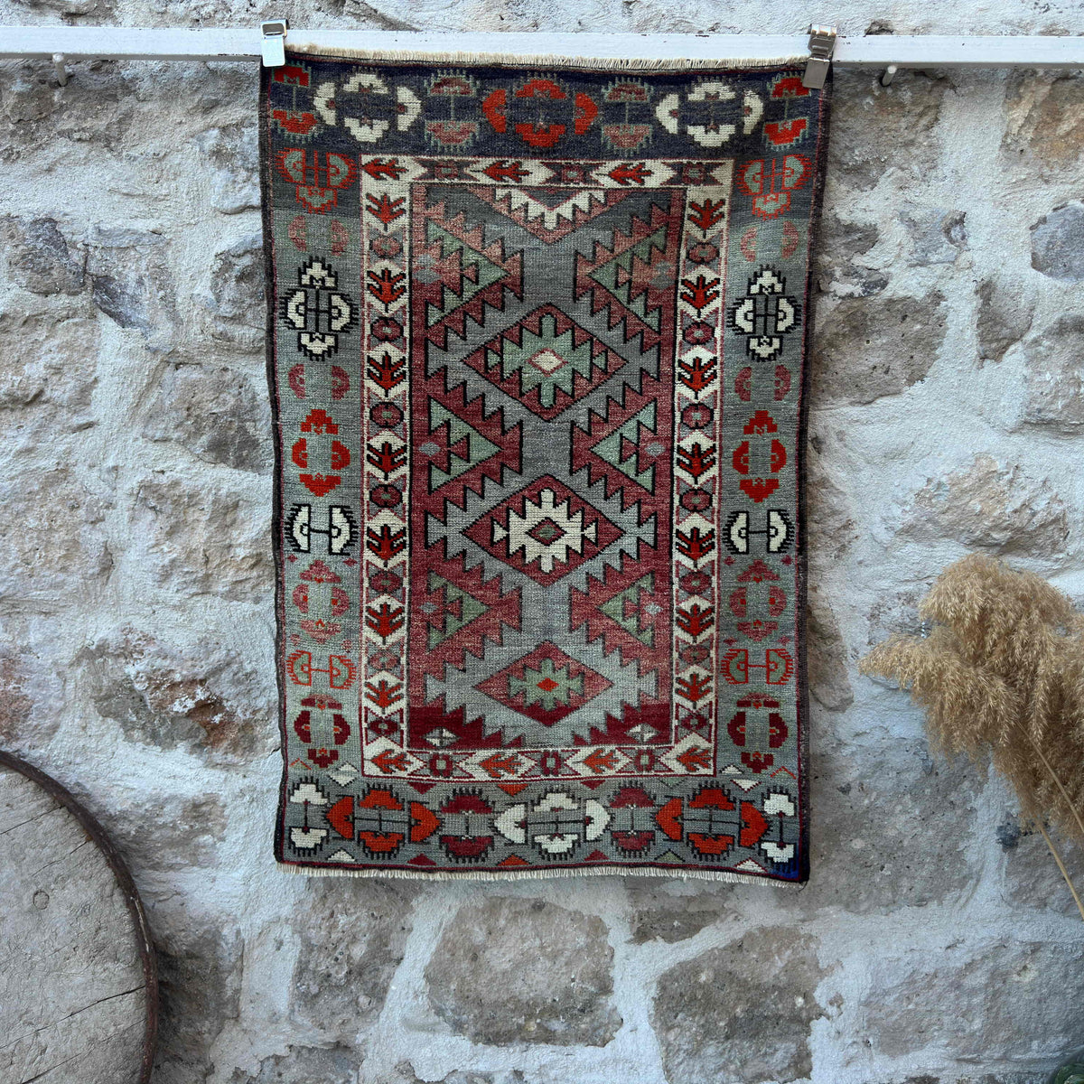 Blue 3' x 4' vintage turkish rug with traditional design, handmade in Turkey – Brixton.