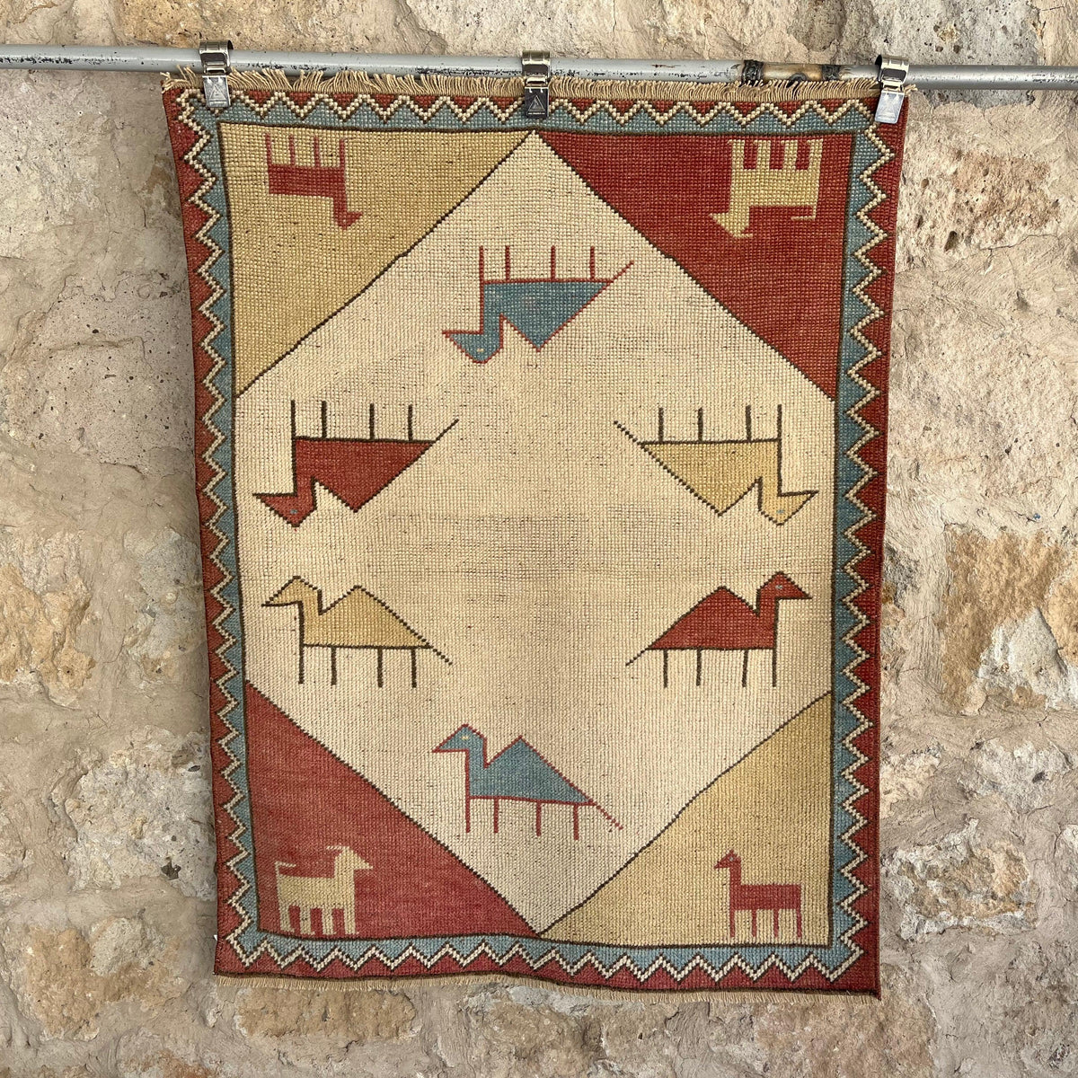 Red 3' x 4' vintage turkish rug with traditional design, handmade in Turkey – Lopez.