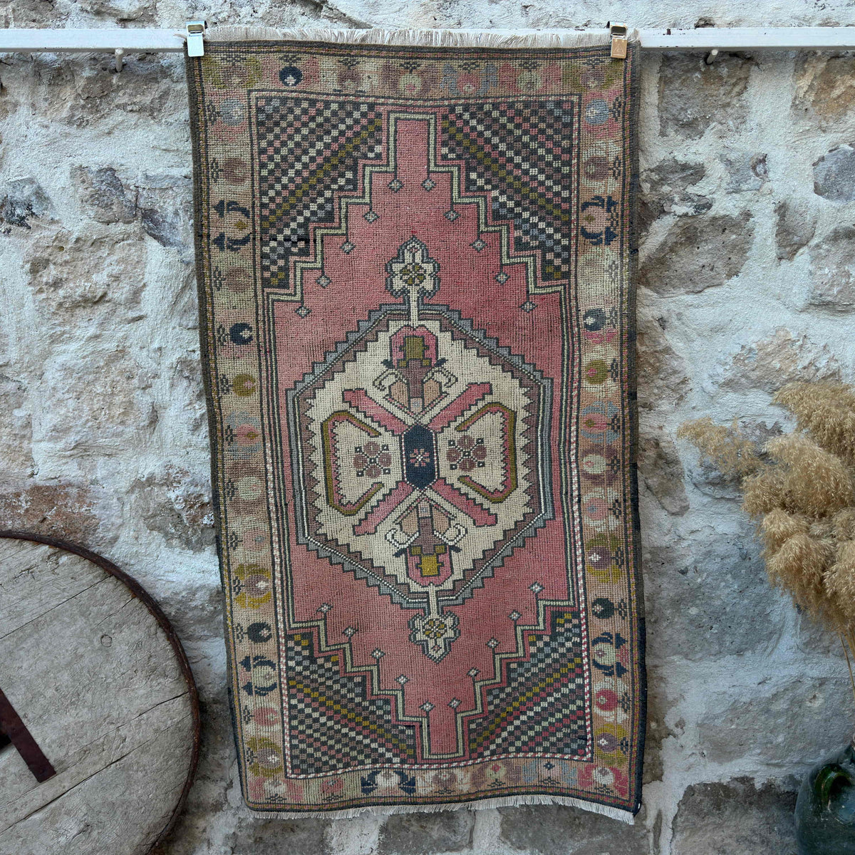 Pink 3' x 6' vintage turkish rug with traditional design, handmade in Turkey – Wright.