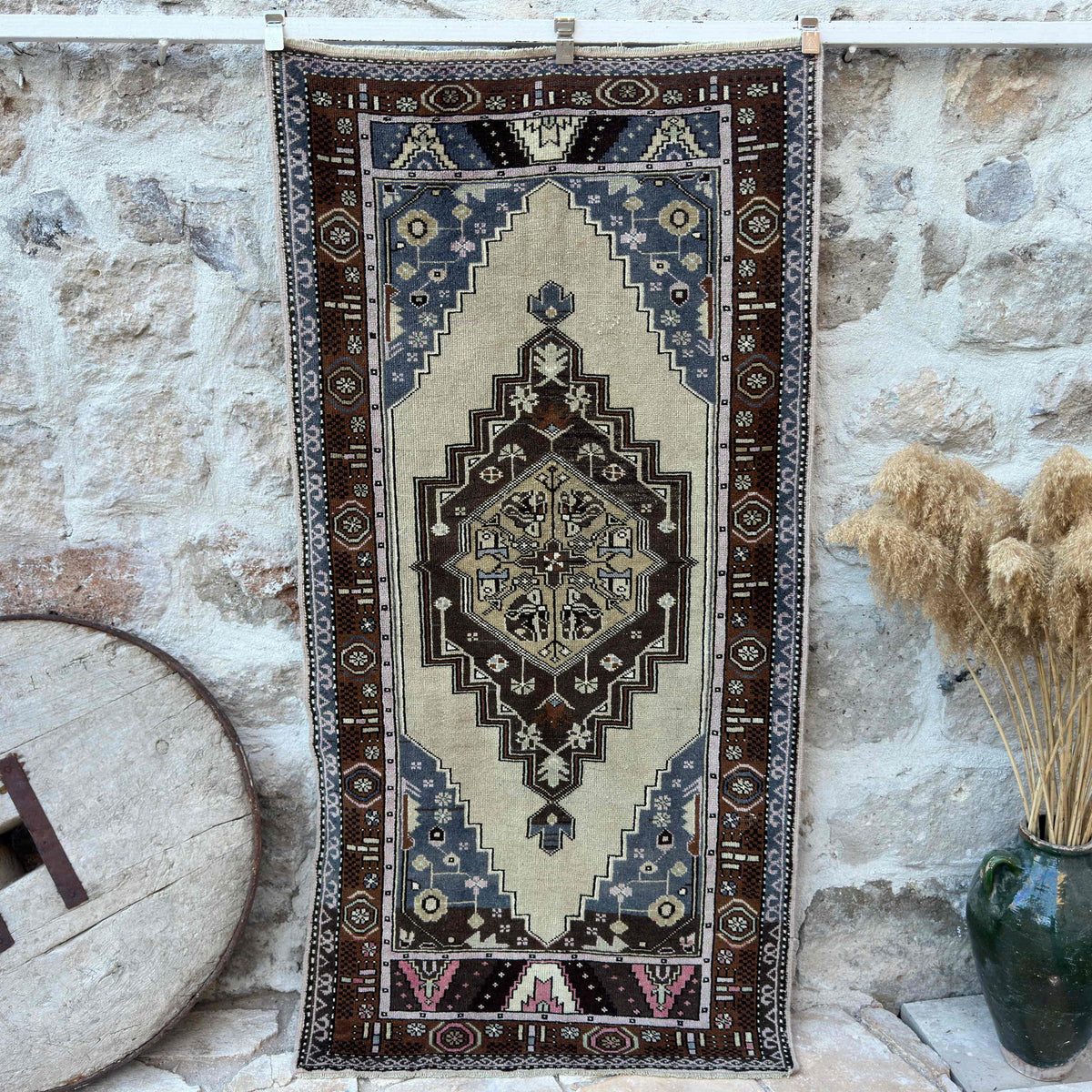 Blue 3' x 7' vintage turkish rug with traditional design, handmade in Turkey – Lawson.