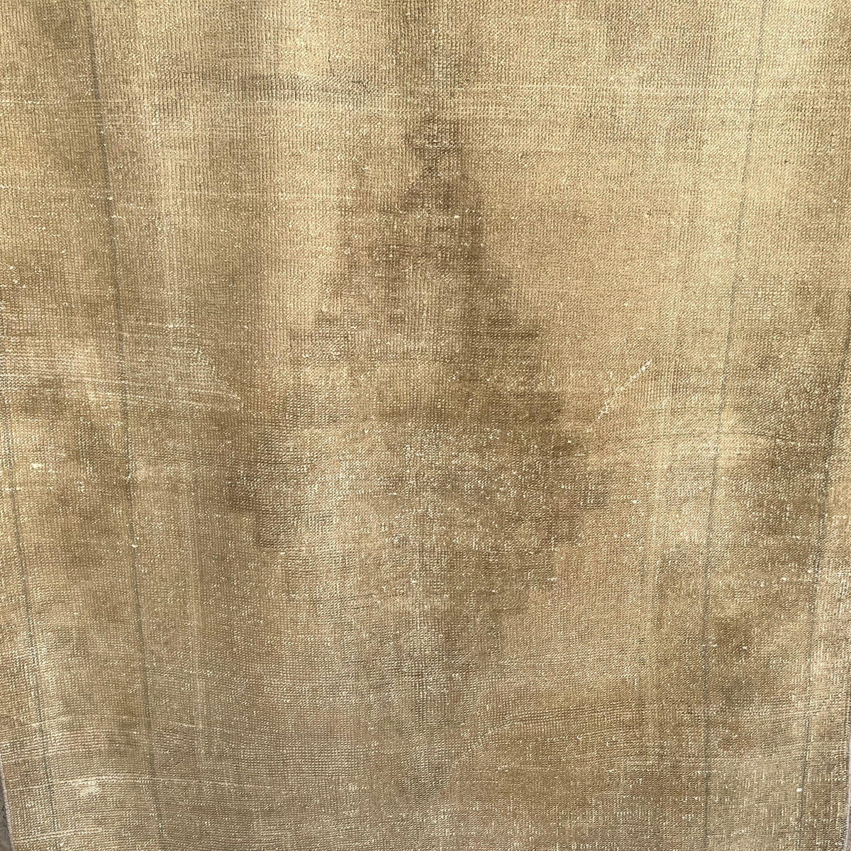 Beige 4' x 7' vintage turkish rug in wool and cotton, shown on the floor.