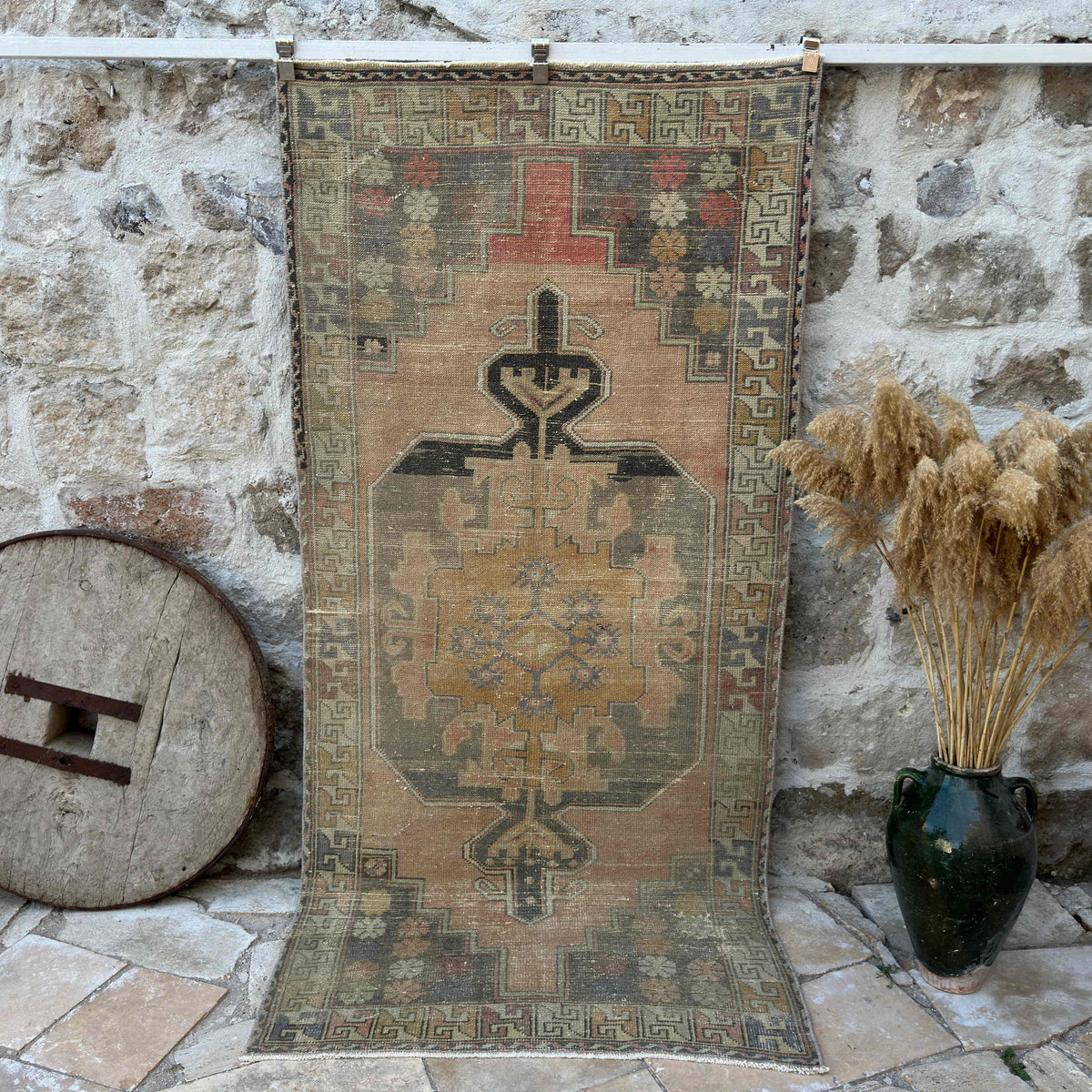 Beige 4' x 8' vintage turkish rug with traditional design, handmade in Turkey – Whisper.