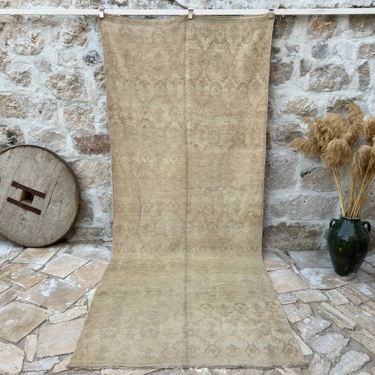 Brown 4' x 11' vintage turkish runner rug with neutral design, handmade in Turkey – Linton.