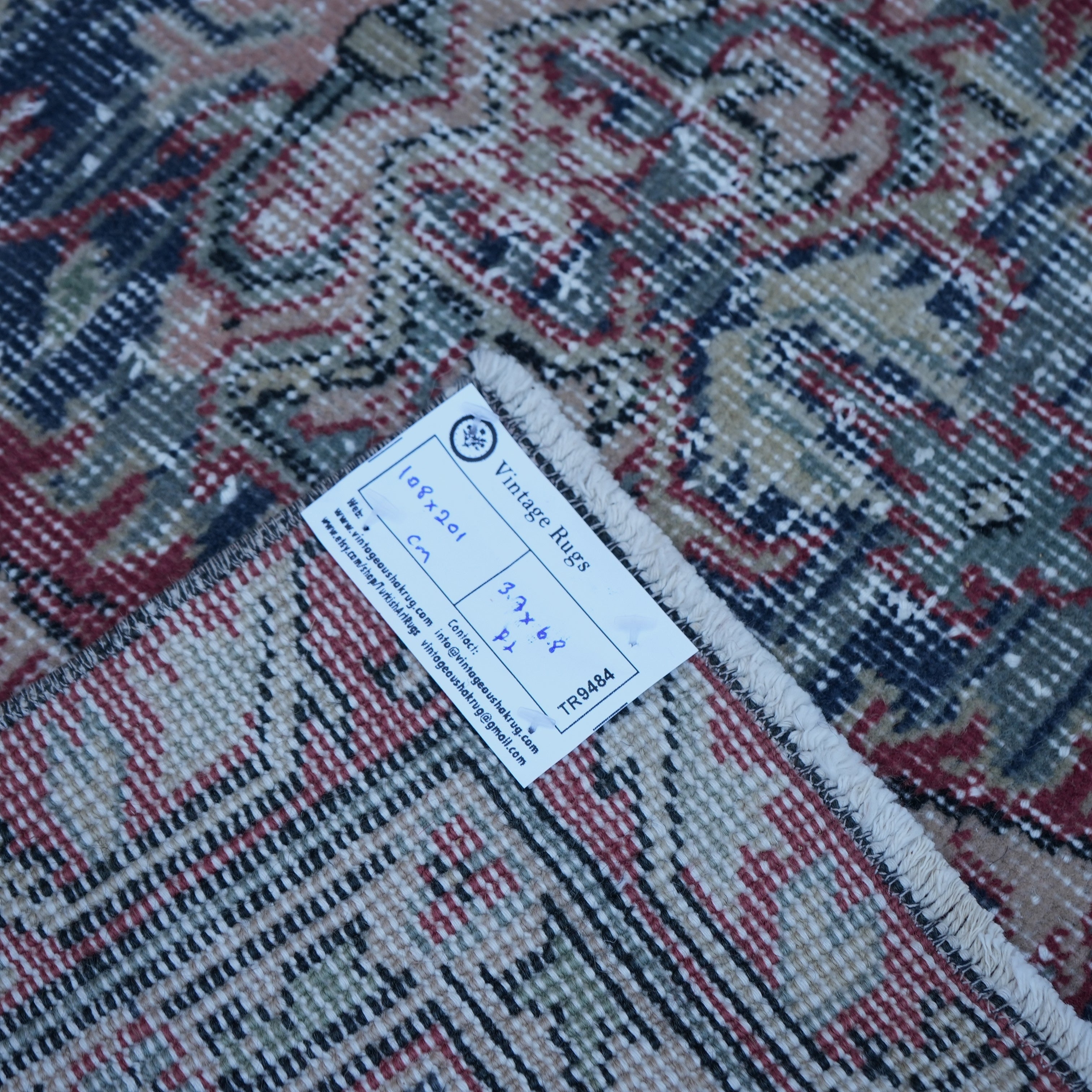 Blue 4' x 7' Turkish authentic vintage rug from the 1970s with traditional design.