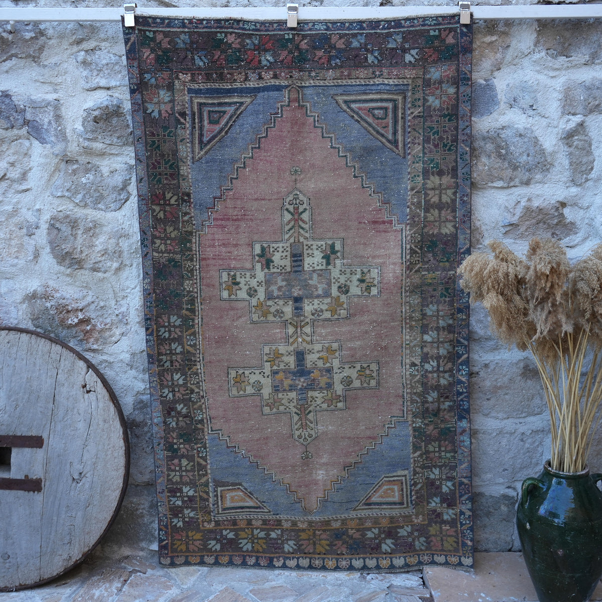 Pale Blue 4' x 7' authentic vintage rug with traditional design, handmade in Turkey – Kathe.