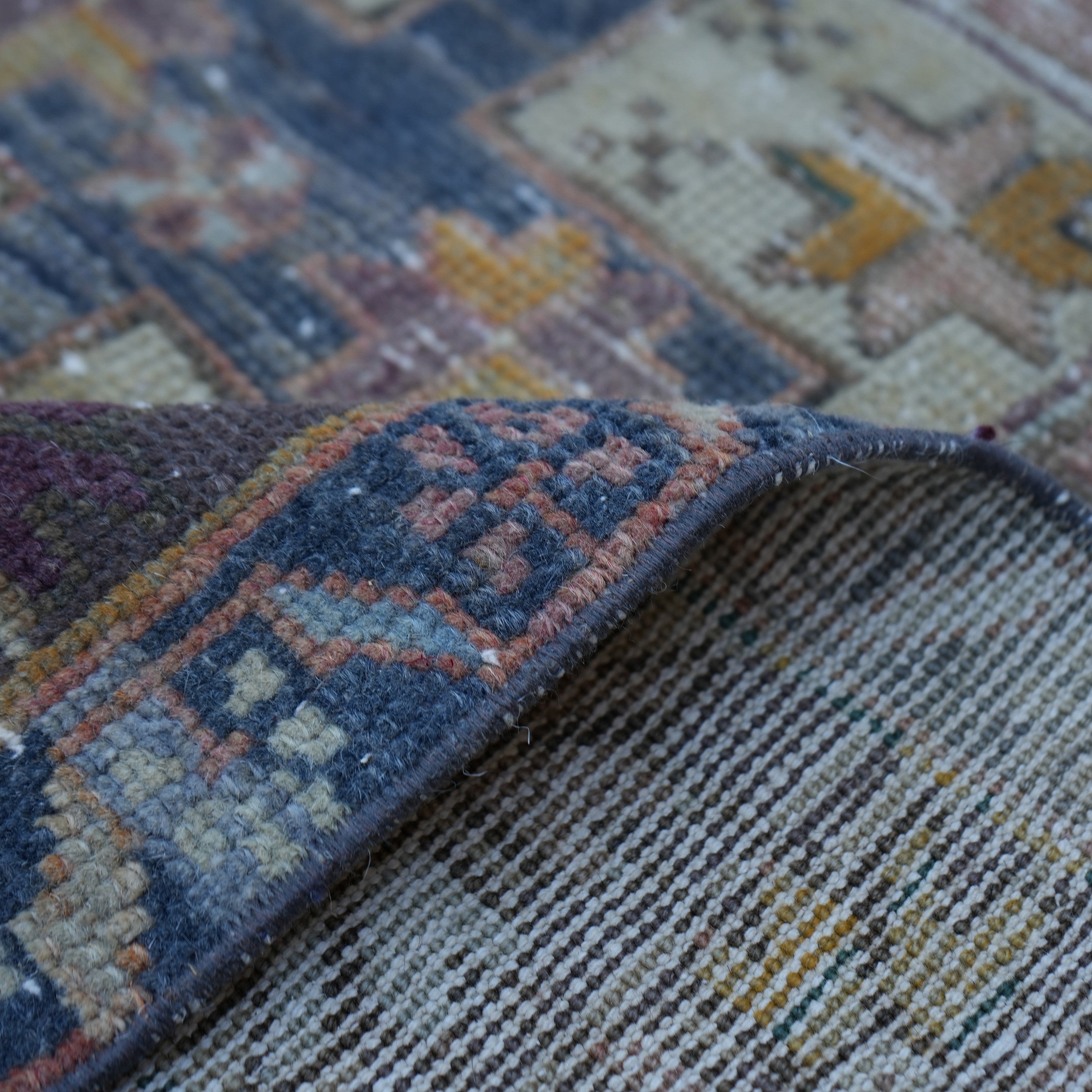 Additional view of the pale blue Turkish authentic vintage rug, hand-knotted in wool.