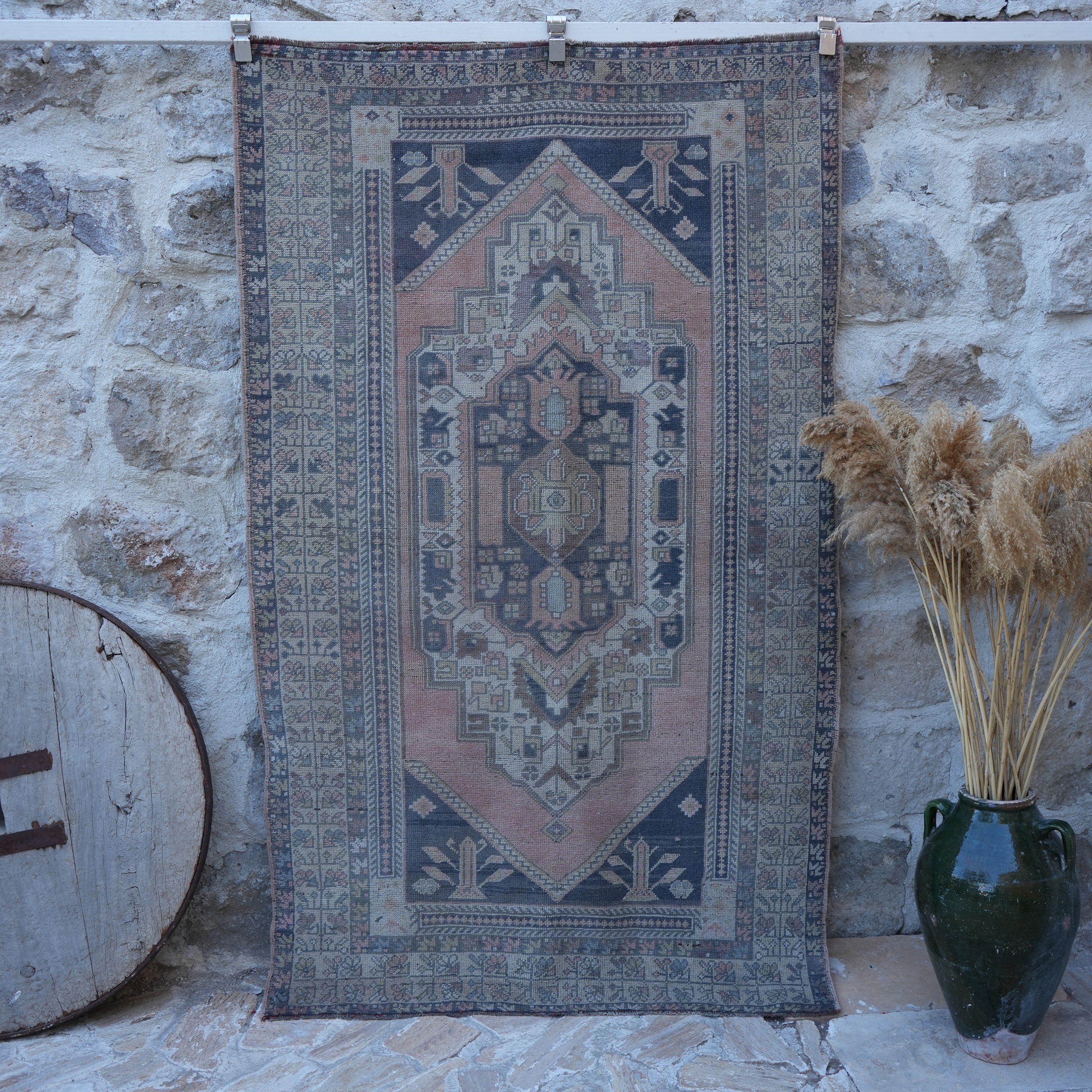 Pink 4' x 7' authentic vintage rug with traditional design, handmade in Turkey – Lynne.