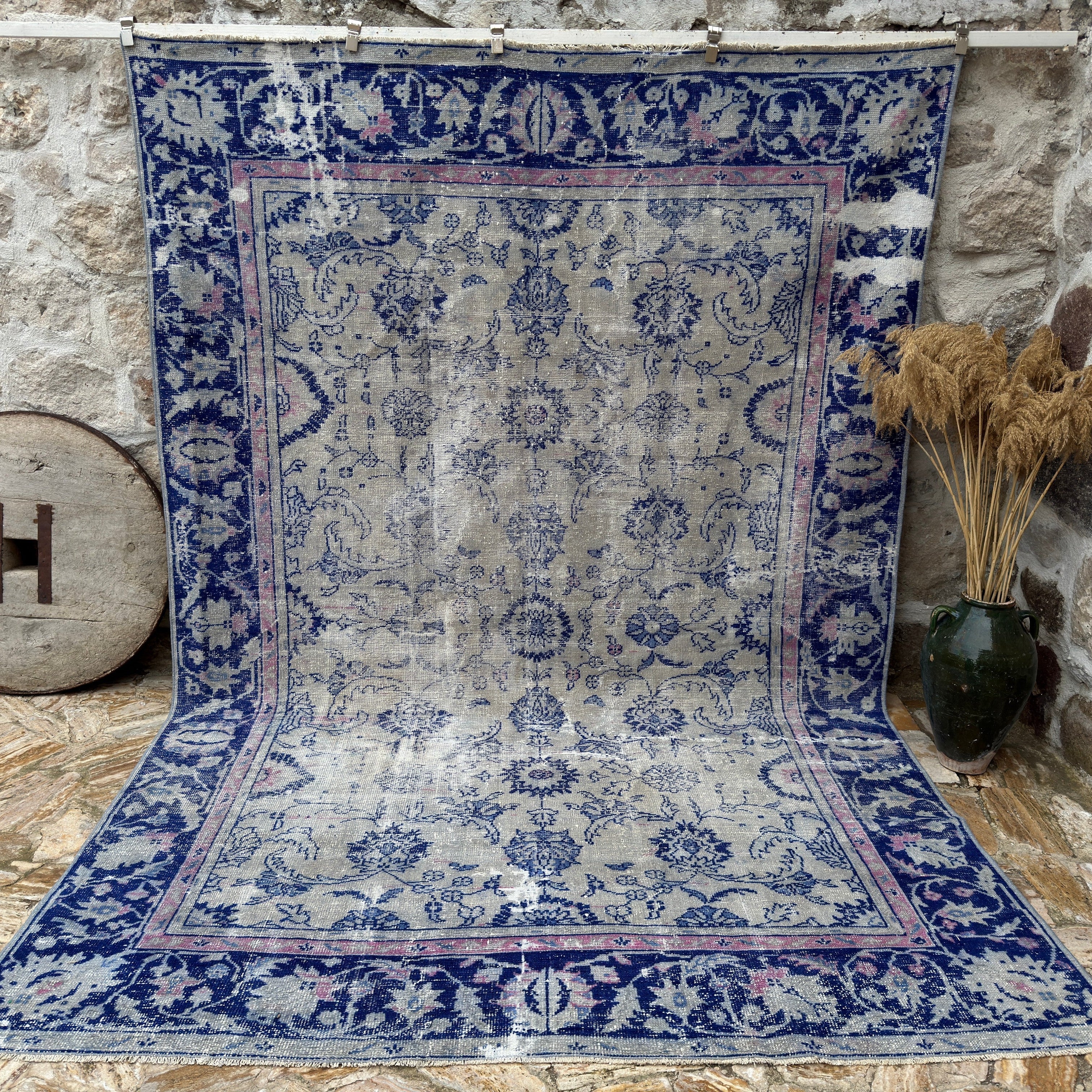 7' x 11' - Vintage Turkish Rug, Blue - Lian | Kirmen Rugs