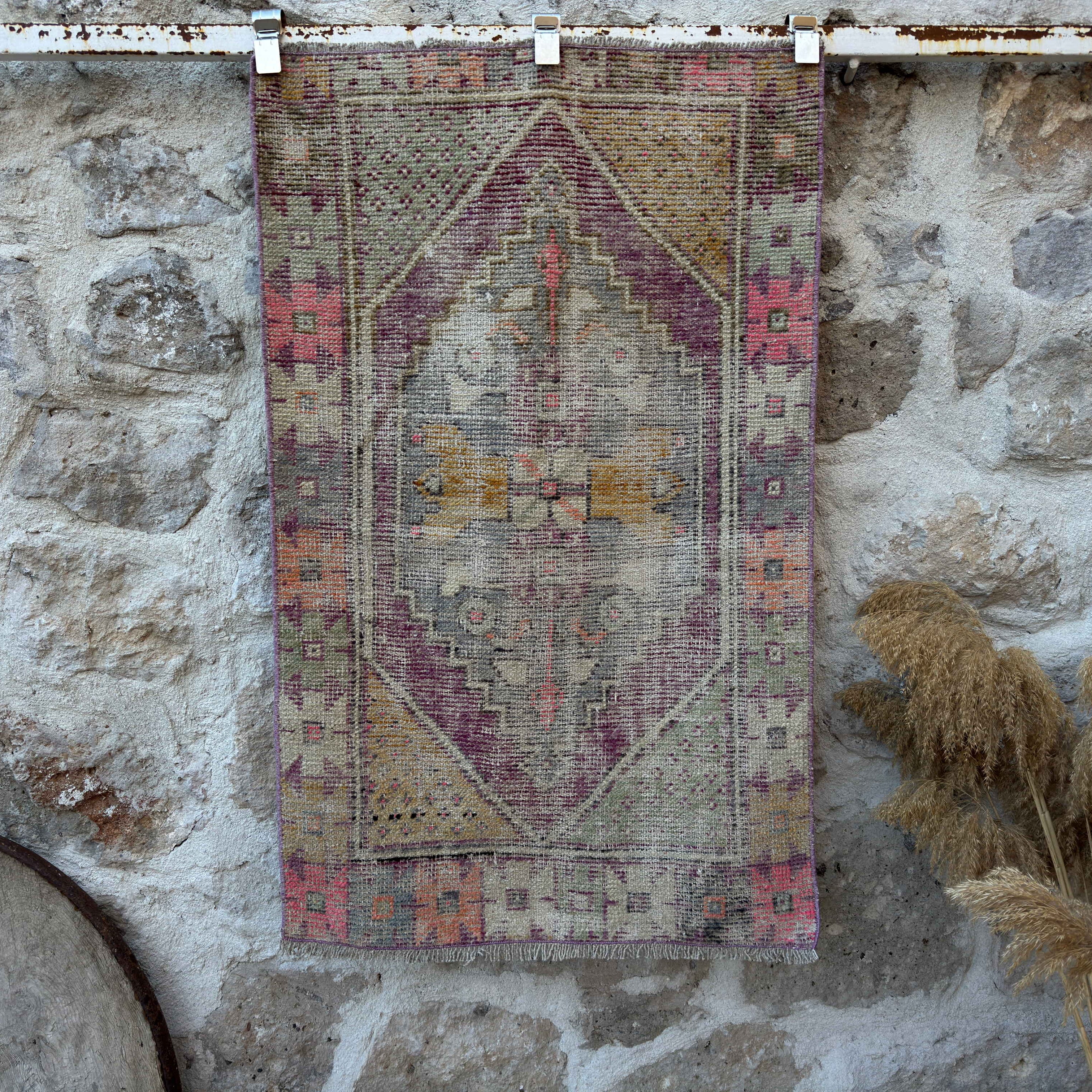 Pale Purple 3' x 4' distressed vintage rug with traditional design, handmade in Turkey – Ozzy.