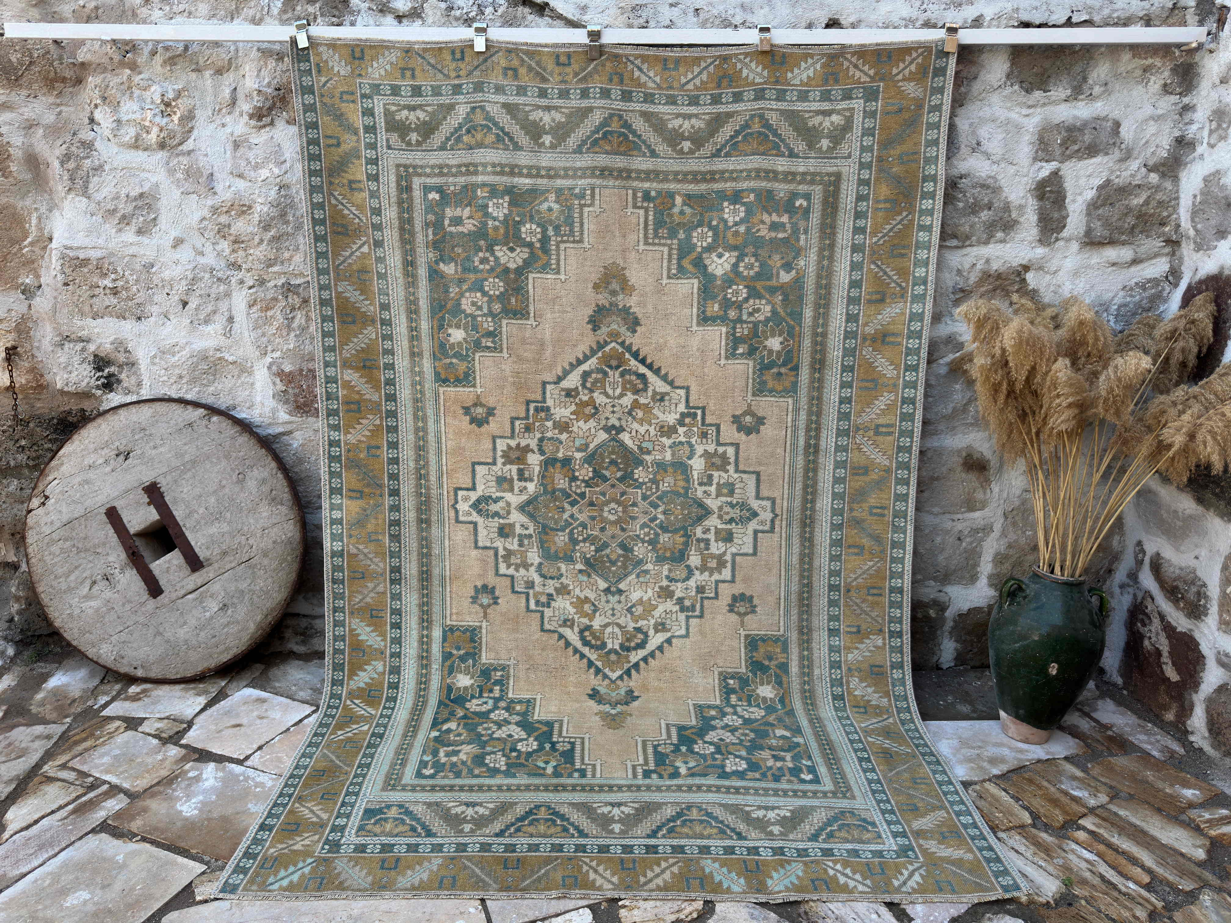 Shops Vintage Rug, Turkish Rug, Area Carpet, Antique Carpet, 56x92 inches Green Rug, Handwoven Floor Rugs, Tribal Bedroom Carpet, 7717