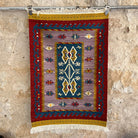 Blue 3' x 4' flatweave rug with traditional design, handmade in Turkey – Igor.