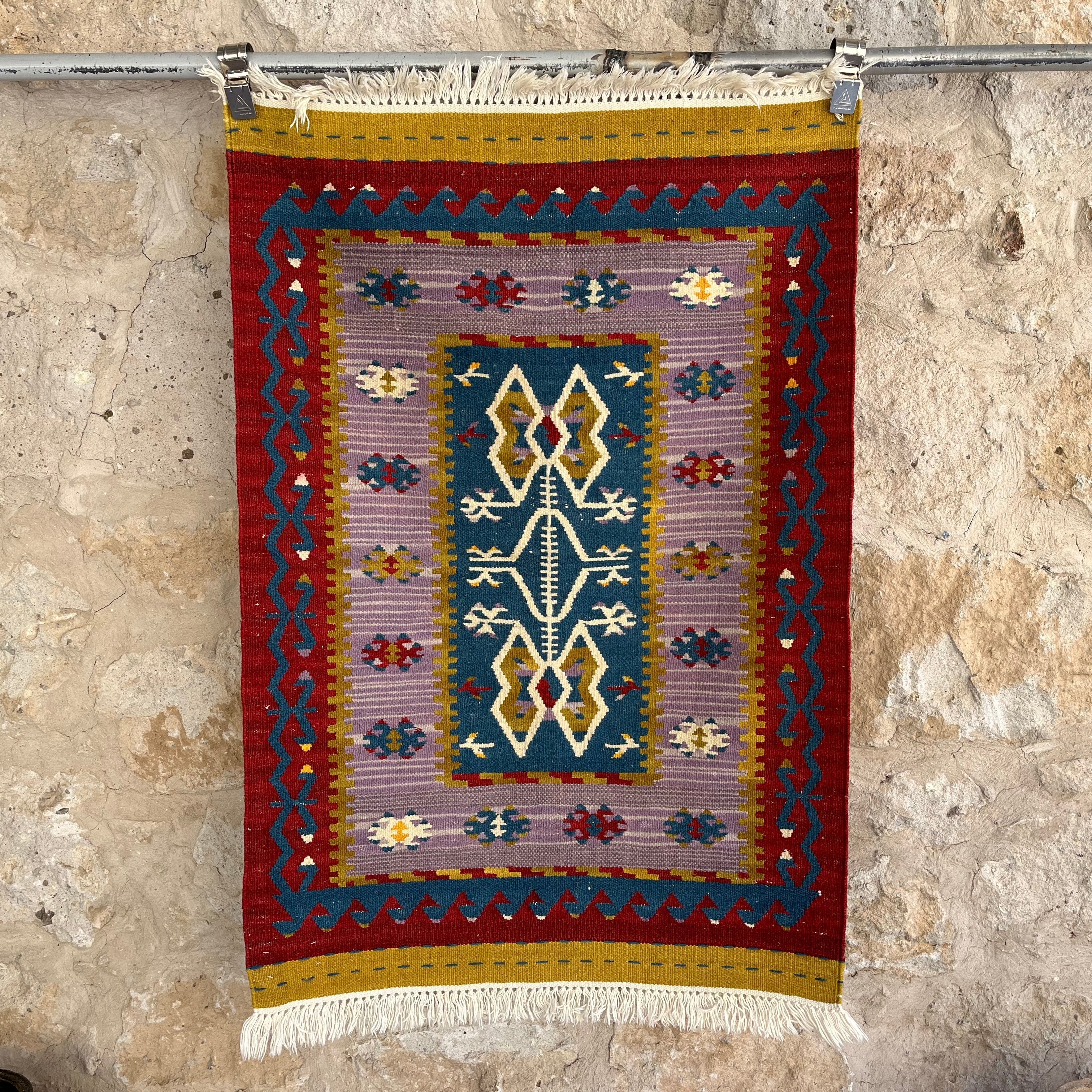 Blue 3' x 4' flatweave rug with traditional design, handmade in Turkey – Igor.