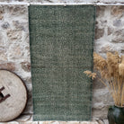 Green 4' x 7' geometric turkish rug with floral design, handmade in Turkey – Leonora.