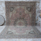 Pink 8' x 13' hand-knotted persian rug with medallion design, handmade in Persian – Norry.