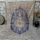Blue 8' x 12' hand-knotted vintage rug with medallion design, handmade in Turkey – Joanie.