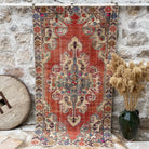 Red 4' x 7' handknoted rug with traditional design, handmade in Turkey – Chrysta.