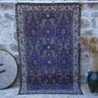 Purple 5' x 8' handknotted floral rug with floral design, handmade in Turkey – Wanda.