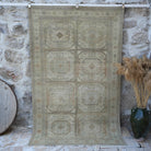 Beige 5' x 8' handknotted vintage rug with neutral design, handmade in Turkey – Ranna.