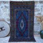 Blue 5' x 8' handknotted wool rug with traditional design, handmade in Turkey – Leta.