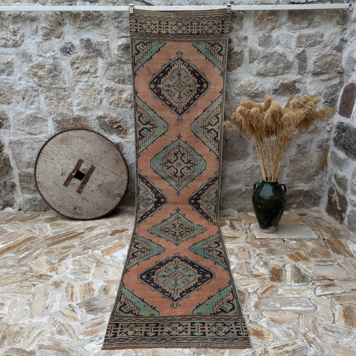 Orange 3' x 12' handmade oushak runner rug with oushak design, handmade in Turkey – Hilda.