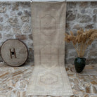 Beige 3' x 10' handmade runner rug with neutral design, handmade in Turkey – Adel.