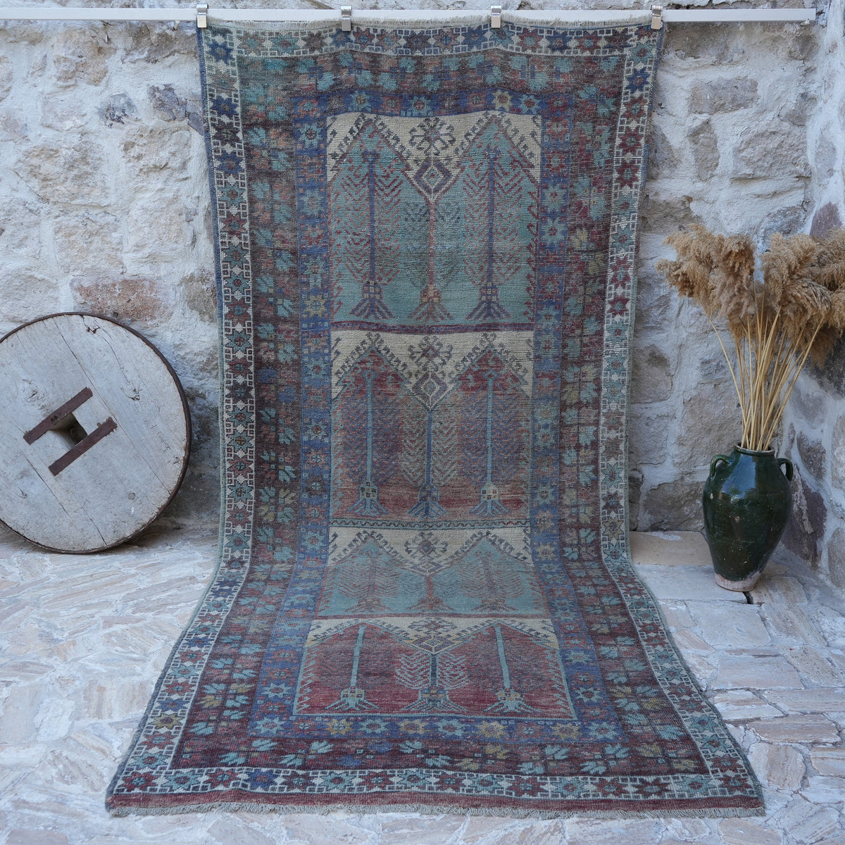 Colorful 5' x 12' handmade vintage carpet with traditional design, handmade in Turkey – Conni.
