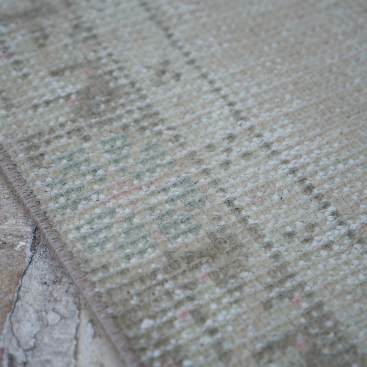 Beige 3' x 9' Turkish handwoven runner rug in wool and cotton, shown on the floor.