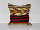 Red 20" x 20" kilim pillow with striped design, handmade in Turkey – EE00366.